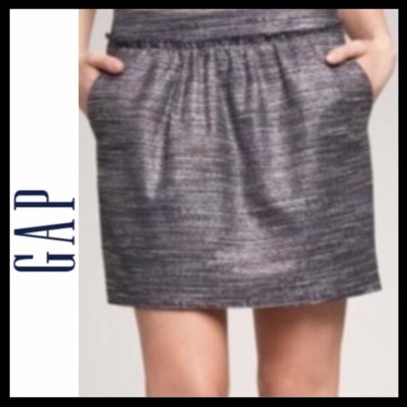 NWT GAP Metallic Tweed Mini Skirt Navy Blue & Metallic Silver Thread Size 8 - Picture 1 of 7